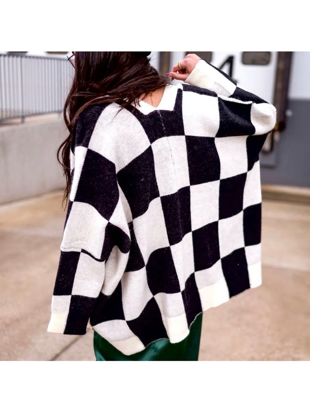 Dressed In Lala Love You Cardigan Sweater Checkerboard white Black S / M - Picture 2 of 8